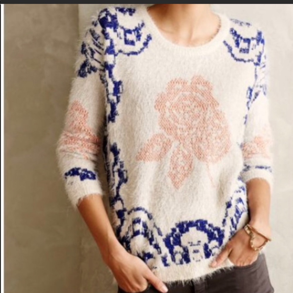 La Fee Verte Feathered Rose Anthropologie Sweater